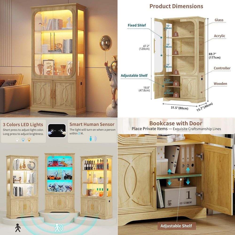 ガラス扉と収納棚付きディスプレイキャビネット、モダンなコレク - Glass Cabinet Display のレビューと価格