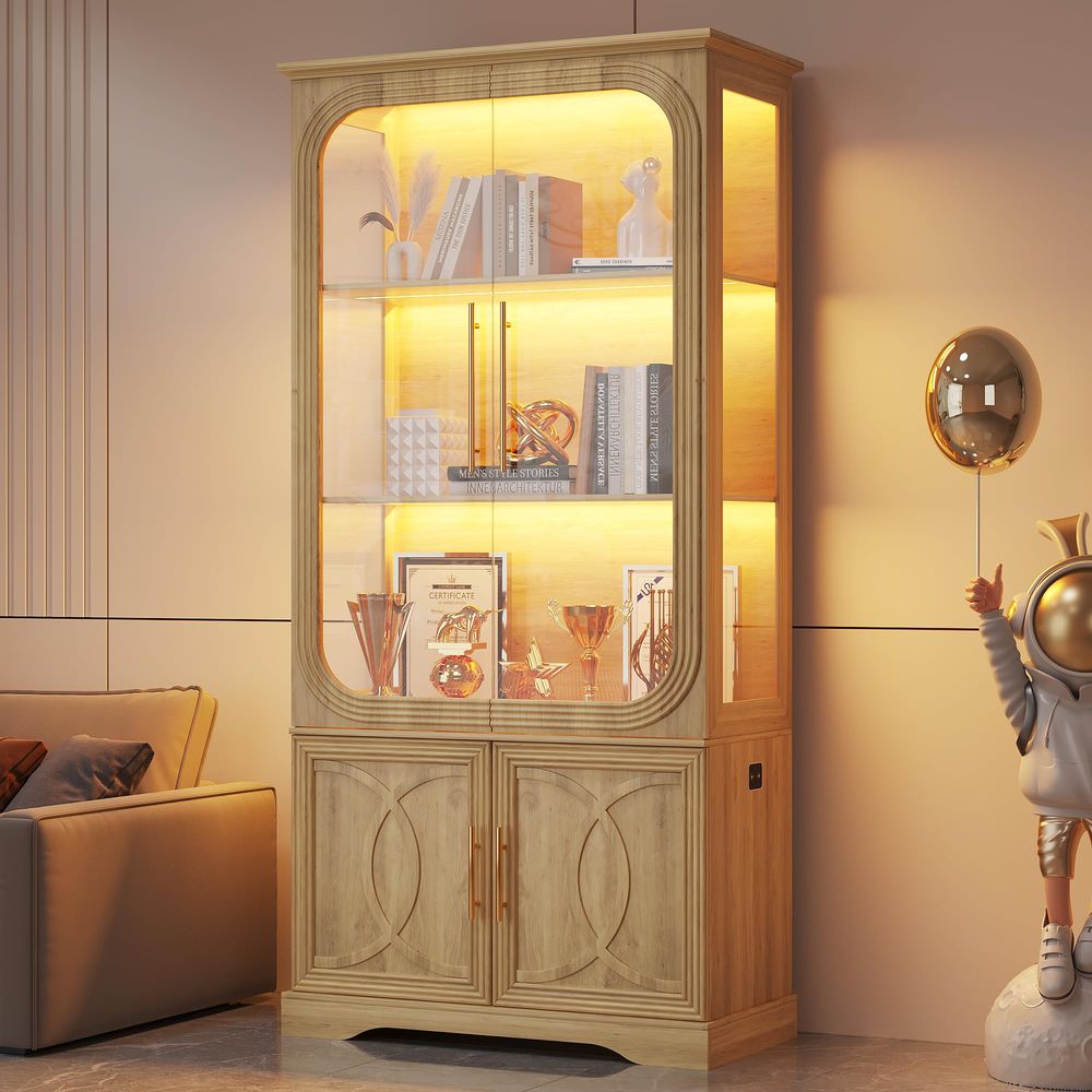 ガラス扉と収納棚付きディスプレイキャビネット、モダンなコレク - Glass Cabinet Display のレビューと価格