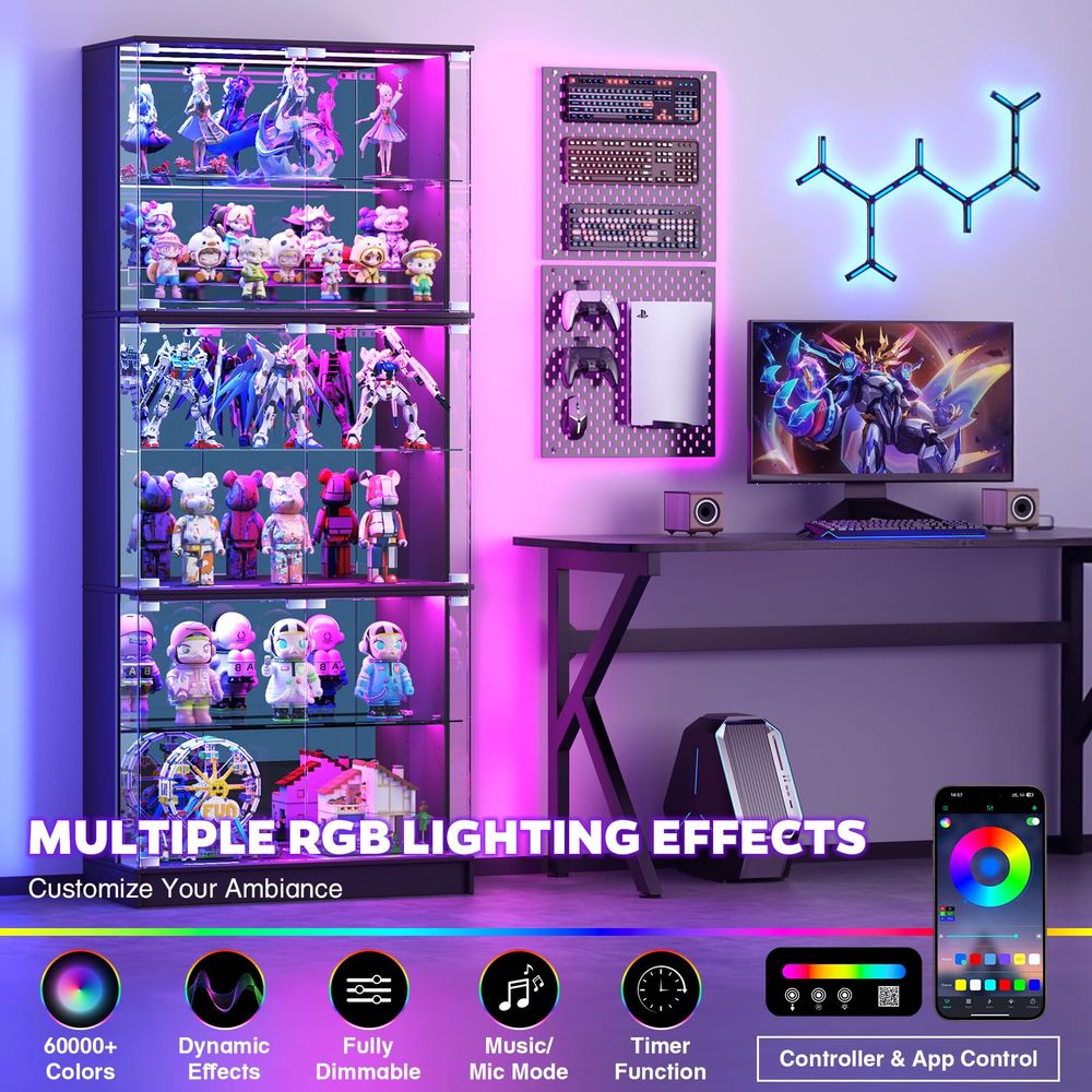 ガラス扉付きディスプレイキャビネット、6段71インチ高さのコ - Glass Cabinet Display のレビューと価格