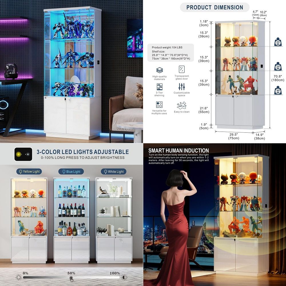 71 ガラス扉付きディスプレイキャビネット、3色ライト付き、 - Glass Cabinet Display のレビューと価格